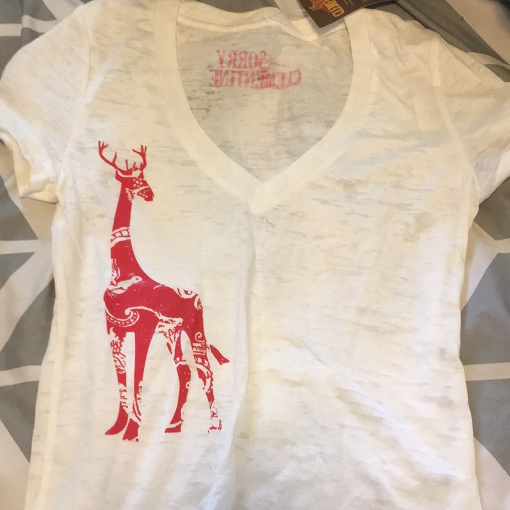 Sorry Clementine giraffe v neck tee s sheer